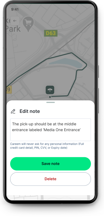Walking directions to the confirmed pick-up point